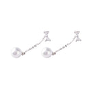 1 Pair Elegant White Faux Pearl Drop Dangle Long Chain Women Tassel Earrings