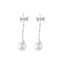1 Pair Elegant White Faux Pearl Drop Dangle Long Chain Women Tassel Earrings