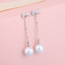 1 Pair Elegant White Faux Pearl Drop Dangle Long Chain Women Tassel Earrings