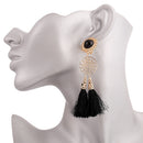 Handcraft Gold Plated stud Charm Nylon Long Tassel Fringed Dangle Stud Earrings 1 Pair Black Rhinestone Accessories