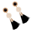 Handcraft Gold Plated stud Charm Nylon Long Tassel Fringed Dangle Stud Earrings 1 Pair Black Rhinestone Accessories