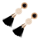 Handcraft Gold Plated stud Charm Nylon Long Tassel Fringed Dangle Stud Earrings 1 Pair Black Rhinestone Accessories