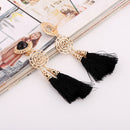 Handcraft Gold Plated stud Charm Nylon Long Tassel Fringed Dangle Stud Earrings 1 Pair Black Rhinestone Accessories