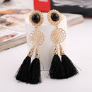 Handcraft Gold Plated stud Charm Nylon Long Tassel Fringed Dangle Stud Earrings 1 Pair Black Rhinestone Accessories