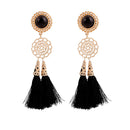 Handcraft Gold Plated stud Charm Nylon Long Tassel Fringed Dangle Stud Earrings 1 Pair Black Rhinestone Accessories