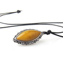 Women PU Leather Necklace Agate Gemstone Teardrop Pendant Fashion Retro