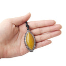 Women PU Leather Necklace Agate Gemstone Teardrop Pendant Fashion Retro