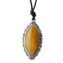 Women PU Leather Necklace Agate Gemstone Teardrop Pendant Fashion Retro
