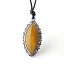 Women PU Leather Necklace Agate Gemstone Teardrop Pendant Fashion Retro