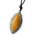 Women PU Leather Necklace Agate Gemstone Teardrop Pendant Fashion Retro