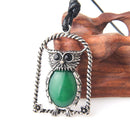 Women Vintage Green Gemstone Owl Pendant Necklace Long Sweater Chain