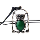 Women Vintage Green Gemstone Owl Pendant Necklace Long Sweater Chain