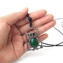 Women Vintage Green Gemstone Owl Pendant Necklace Long Sweater Chain