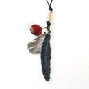 Women Vintage Alloy Leaf Pendant Necklace Adjustable PU Leather Chain