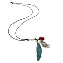 Women Vintage Alloy Leaf Pendant Necklace Adjustable PU Leather Chain