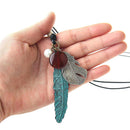 Women Vintage Alloy Leaf Pendant Necklace Adjustable PU Leather Chain