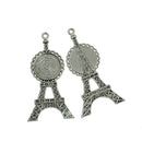10 Piece Eiffel Tower 20mm Blank Round Bezel Tray Cabochon Connector Pendant