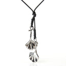 Double Alloy Silver Ginkgo Biloba Dangle Female Popular Fashion Vintage Popular Pendant Wax Weave Handmade Sweater Necklace