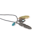 Double Leaf Feather Native American Sweater Wax Rope Alloy Feather Shape Necklace Retro Jewelry for Shirt Dress