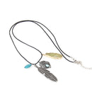 Double Leaf Feather Native American Sweater Wax Rope Alloy Feather Shape Necklace Retro Jewelry for Shirt Dress