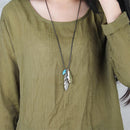 Double Leaf Feather Native American Sweater Wax Rope Alloy Feather Shape Necklace Retro Jewelry for Shirt Dress