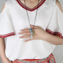 Double Leaf Feather Native American Sweater Wax Rope Alloy Feather Shape Necklace Retro Jewelry for Shirt Dress