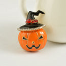 Cute Pumpkin with Shiny Rhinestone Hat Brooch Pins Halloween Party Breastpin Fashion Costume Jewelry
