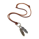 Classic Double Charm Same Size Silver&Gold Leaves Pendant Adjustable Long PU Leather Rope Necklace for Women Men with Circle