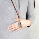 Classic Double Charm Same Size Silver&Gold Leaves Pendant Adjustable Long PU Leather Rope Necklace for Women Men with Circle