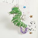 Fashion Women Popular Ocean Style Charm Cute Elegant Exquisite Green &Purple Oil Paint Alloy Seahorse Shape Brooch Pin Jewelry