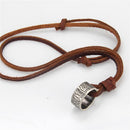 Fashion Men Retro Leather Cord Necklace Wide Round Circle Ring Pendant
