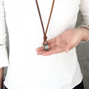 Fashion Men Retro Leather Cord Necklace Wide Round Circle Ring Pendant