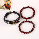 Vintage Double Red-Brown Beads PU Leather Multi-Layer Punk Braided Bracelet