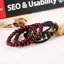 Vintage Double Red-Brown Beads PU Leather Multi-Layer Punk Braided Bracelet