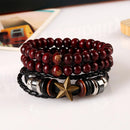 Vintage Double Red-Brown Beads PU Leather Multi-Layer Punk Braided Bracelet