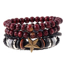Vintage Double Red-Brown Beads PU Leather Multi-Layer Punk Braided Bracelet