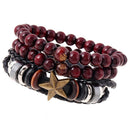 Vintage Double Red-Brown Beads PU Leather Multi-Layer Punk Braided Bracelet
