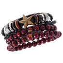 Vintage Double Red-Brown Beads PU Leather Multi-Layer Punk Braided Bracelet