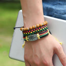 Retro Multi-Layer Colorful Weave Maple Leaf PU Leather Resin Beads Bracelets
