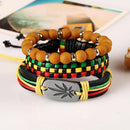 Retro Multi-Layer Colorful Weave Maple Leaf PU Leather Resin Beads Bracelets
