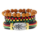 Retro Multi-Layer Colorful Weave Maple Leaf PU Leather Resin Beads Bracelets