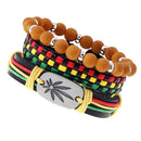 Retro Multi-Layer Colorful Weave Maple Leaf PU Leather Resin Beads Bracelets