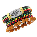 Retro Multi-Layer Colorful Weave Maple Leaf PU Leather Resin Beads Bracelets