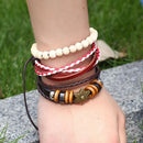 Vintage PU Leather Hexagonal Star Design Handmade Wax Rope Men's Bracelets