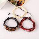 Vintage PU Leather Hexagonal Star Design Handmade Wax Rope Men's Bracelets