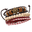 Vintage PU Leather Hexagonal Star Design Handmade Wax Rope Men's Bracelets