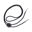 Silver Plated Oval Black Stone Western Cowboy Rodeo Bolo Tie PU Leather