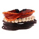 Unisex Fashion Wooden Beads Leather Multilayer Bracelet Adjustable Wristband