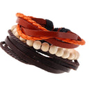 Unisex Fashion Wooden Beads Leather Multilayer Bracelet Adjustable Wristband