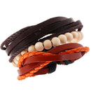Unisex Fashion Wooden Beads Leather Multilayer Bracelet Adjustable Wristband